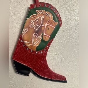 Trail of Painted Ponies CHRISTMAS Stocking Faux Leather Cowboy Boot RARE